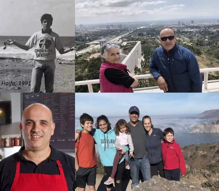 Chef Avi with his mother and family, and in Haifa in 1991